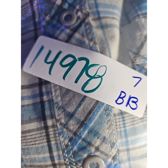 The North Face Shirt Mens Small Snap Button Plaid Blue White Short Sleeve S - Picture 9 of 9